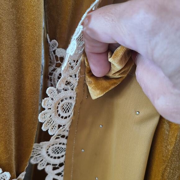 Retro Velour Women Loungewear Size Small Lace Victorian Regency Cosplay Ethereal - Picture 13 of 15